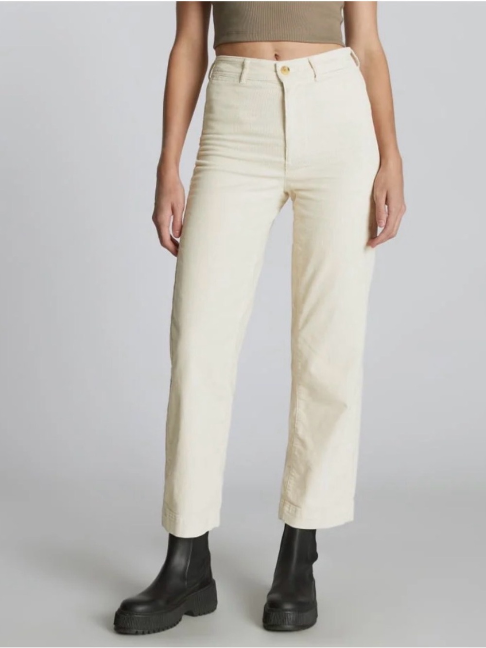 Everlane Cream Corduroy Wide Leg High Rise Pants Size 6 Boho Minimalist Office
